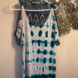 Anthropologie language silk back cold shoulder top